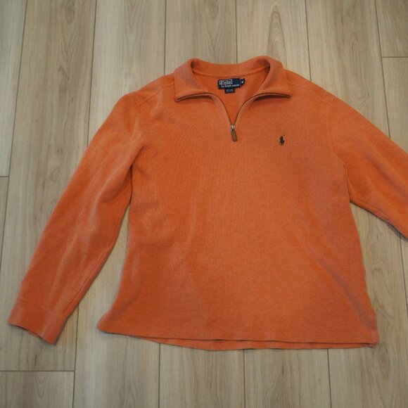 Polo by Ralph Lauren Men's Rust Orange Quarter-zip Sweater sz Medium 100% Cotton - Picture 14 of 15